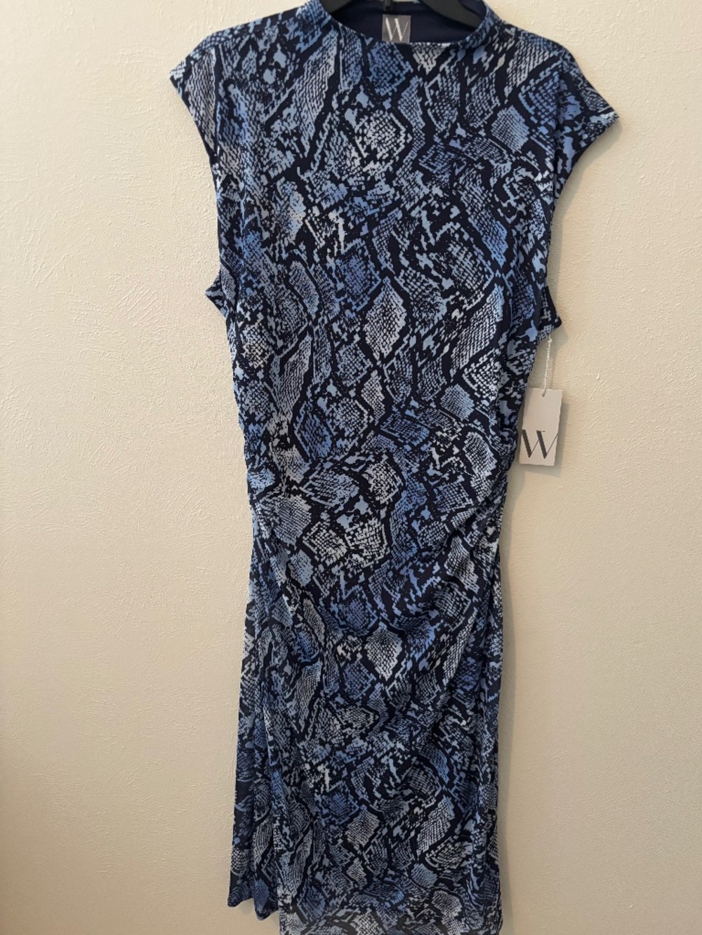 Worthington Women's Blue and Navy Snake-Print Sleeveless Midi Dress - Size XL